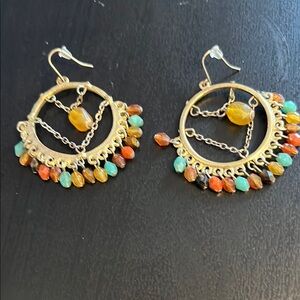 Colorful Beaded Hoop Earrings. Vintage. No original backs.